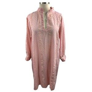 Vintage 60’s 70’s  Flower Power Floral Pink  Nightgown Dress Long Sleeve Lace